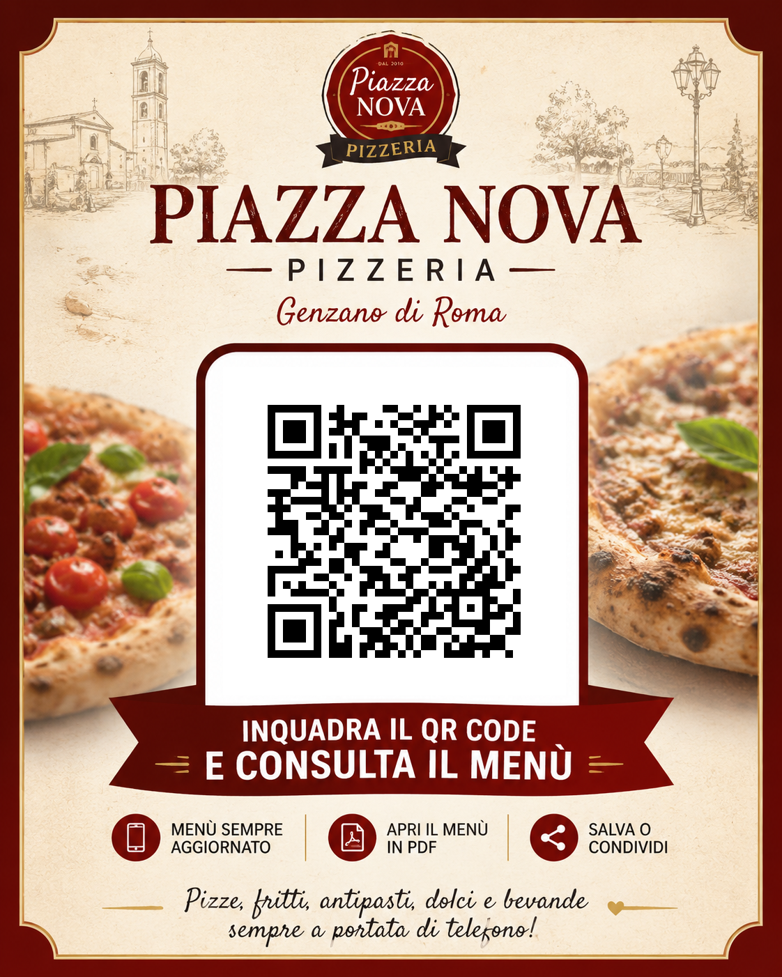 QR Code aggiornato del menù di Piazza Nova Pizzeria a Genzano di Roma