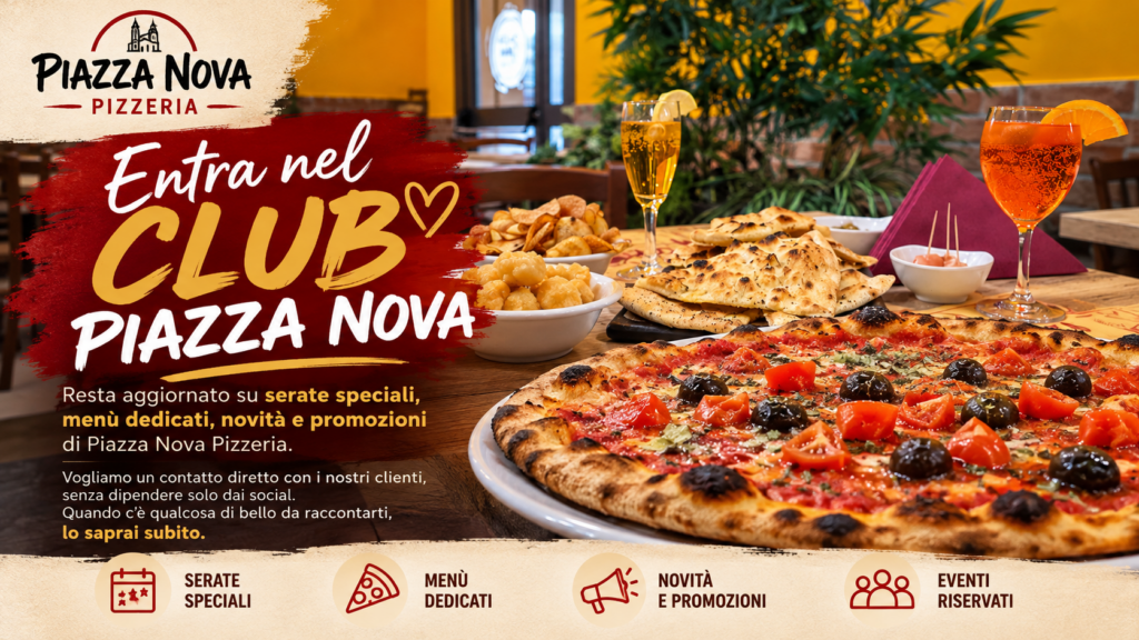 Club Piazza Nova Pizzeria a Genzano di Roma con pizza, fritti, aperitivo e locale